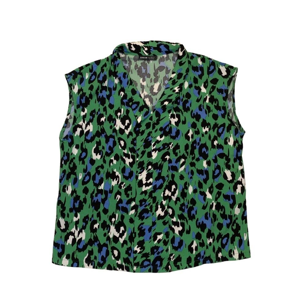 2/$30 Sleeveless Animal Print Green Leopard Blouse Office Top Dopamine Colorful